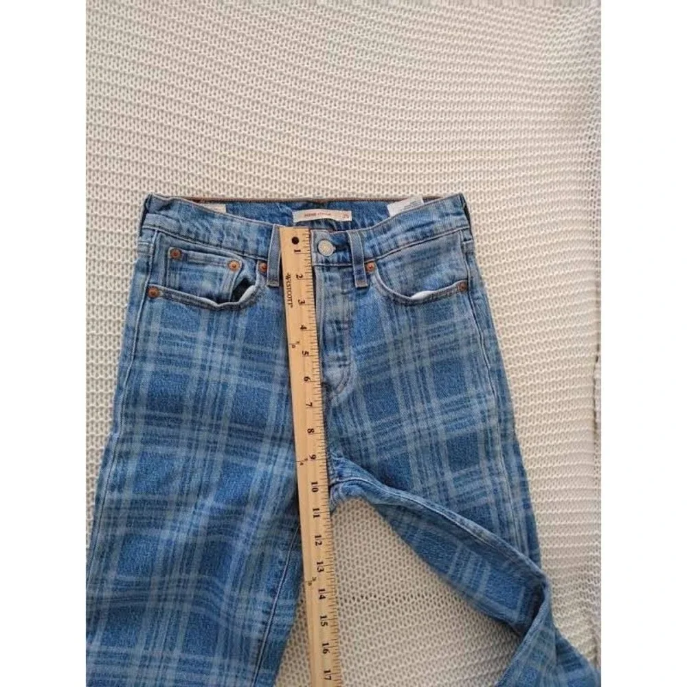Levi's Premium Wedgie Straight‎ Jeans Plaid Blue High Rise Button Fly W25